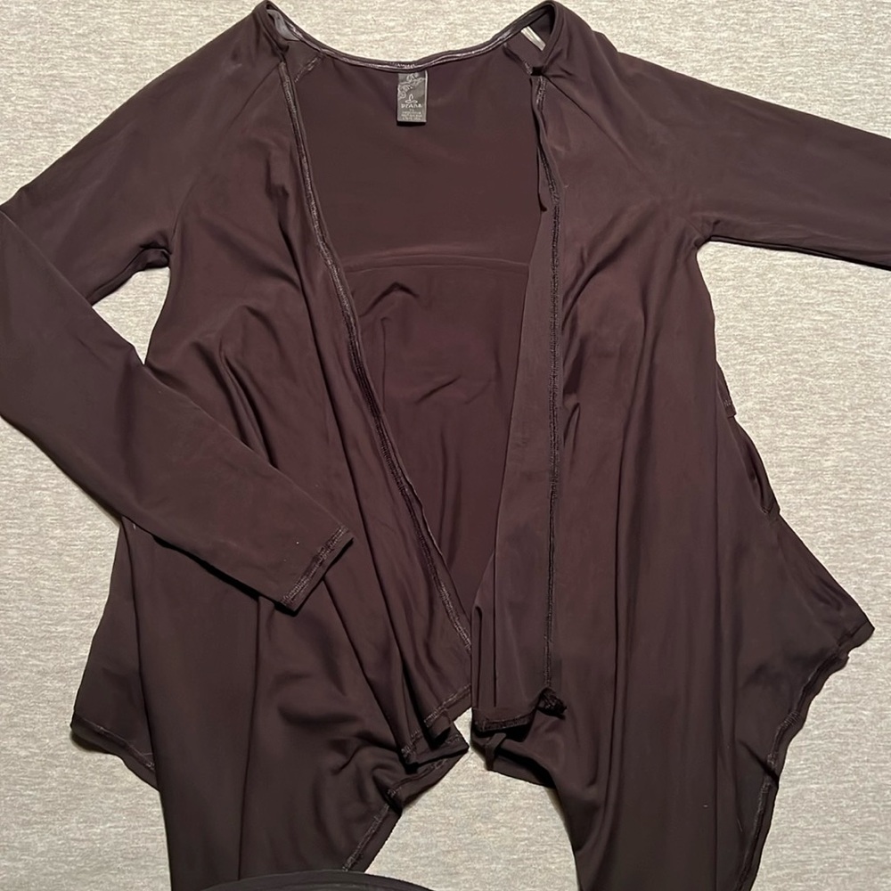 Prana Tiered Back Asymmetrical Open Front Cardigan